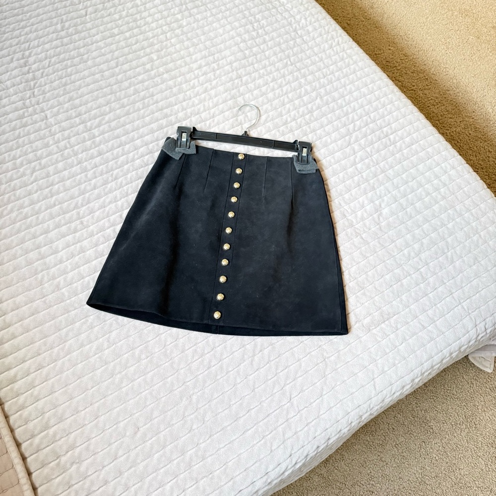 NBD Natural leather. Black Mini Skirt with Gold Button Detail